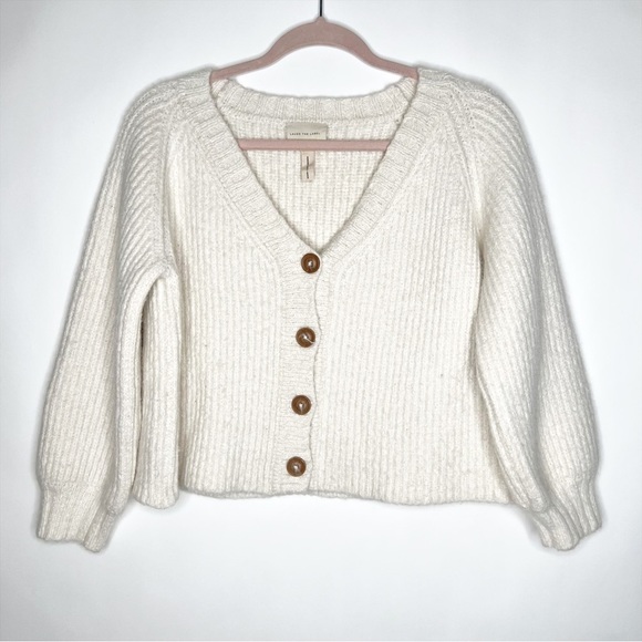 laude the label Sweaters - Laude The Label Cream Cardigan Alpaca Cotton Cropped Ribbed Balloon Sleeve Small